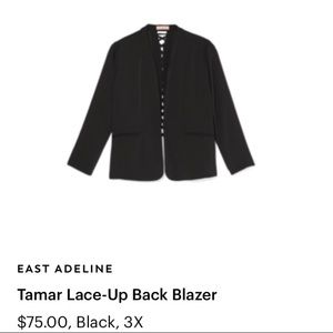 East Adeline - NWT Lace up back black blazer 3X
